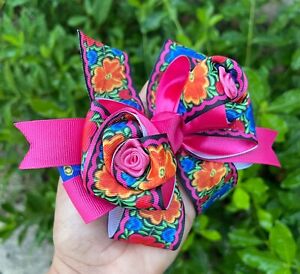 floral bow, hair bow, Ethnic bow