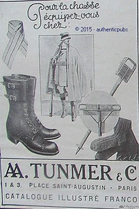 PUBLICITE TUNMER VETEMENTS POUR LA CHASSE ALPINISTE SPORT DE 1914 FRENCH AD PUB - Picture 1 of 1
