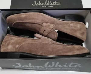 John White Strand Sand Suede Penny Loafer Shoes Beige Size uk 11 eu 45 - Picture 1 of 10
