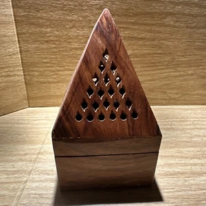 Wooden Pyramid Temple Cone Incense Burner Wood Holder 5” Cut Outs New age - Picture 1 of 10