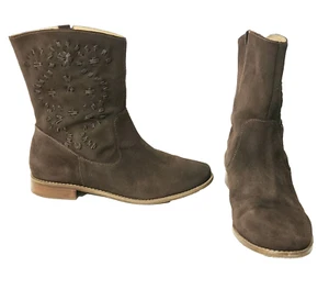 Jack Rogers Boots Womens 8.5 M Kaitlin Brown Suede Leather Stitches Mid Calf - Picture 1 of 16
