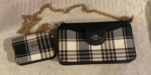 Coach Papavero Tracolla Oro Plaid con Portafoglio C8682 In Mezzanotte Multi