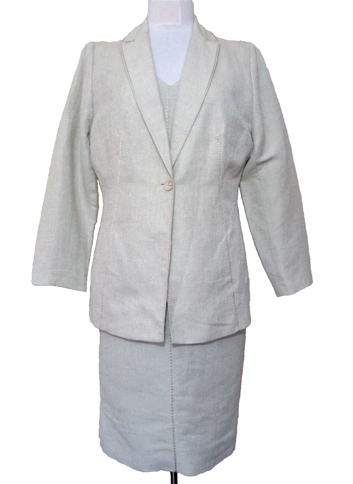 Traje de vestir vintage Valentino Miss V para mujer talla 10 beige mezcla de lino vestido y chaqueta Foto 1 de 4