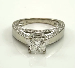 14K White Gold Princess Cut Diamond Engagement Ring Sz 4.75 FZZ - Picture 1 of 7