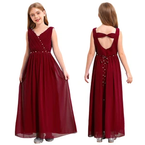 UK Flower Girl Dress Backless Beaded Princess Bridesmaid Wedding Party Dresses - Picture 1 of 137