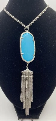 "Collar ajustable Kendra Scott pasarela turquesa colgante tono plata borla 29""" Foto 1 de 4