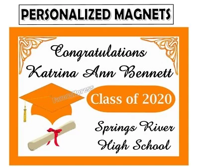 15 FAVORES FIESTA GRADUACIÓN NARANJA Y BLANCO - IMANES PERSONALIZADOS Foto 1 de 2