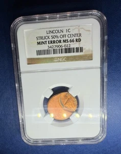 LINCOLN 1C STRUCK 50% OFF CENTER MINT ERROR MS 66 RD - Picture 1 of 5