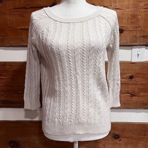 Suéter tejido con cable AMERICAN EAGLE AEO, cuello redondo, marfil, mangas 3/4 XS X-pequeño - Imagen 1 de 11