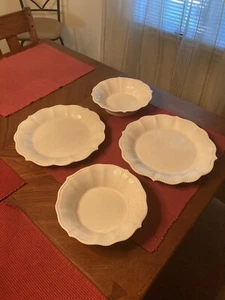 Pioneer Woman Paige-Linen White Dinner Plate & Bowl Set – 4-Piece Collection - Picture 1 of 6