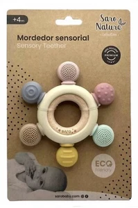 Saro Nature Sensory Teether Silicone/Wood Baby Teething Massage Ring BPAfree NEW - Picture 1 of 9