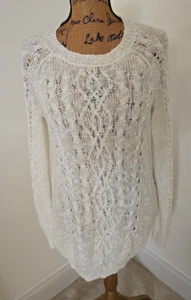So Pullover Sweater Womens Size M White Long Sleeve Crew Neck Loose Cable Knit - Picture 1 of 9