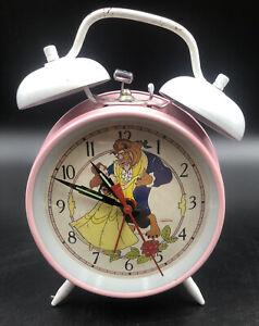 Vintage Disney Beauty and The Beast Wind Up Double Bell Alarm Clock Sunbeam