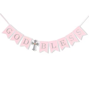 Baptism Party Decorations - God Bless BannerFirst Holy Communion Party Hangin... - Picture 1 of 9