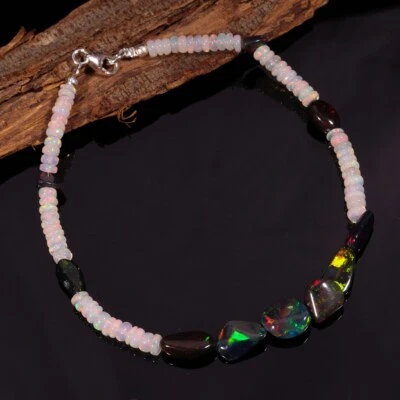 Pulsera de cuentas de ópalo etíope natural ópalo negro tumble ópalo liso Foto 1 de 4