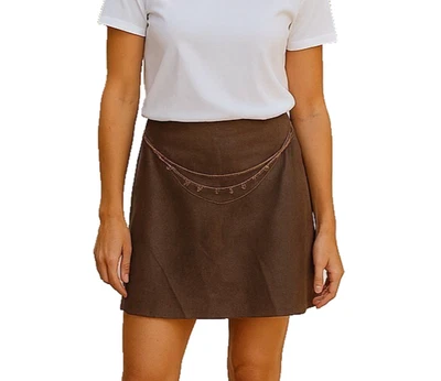 Falda lápiz de cuero sintético talla 8 marrón imitación piel de serpiente forrada joya cadena cinturón Foto 1 de 4