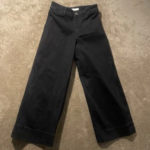 H&M Jeans Damen 6 Wide Leg Schwarz High Rise Ankle Cropped Hose Bescheiden Minimal - Bild 1 von 7
