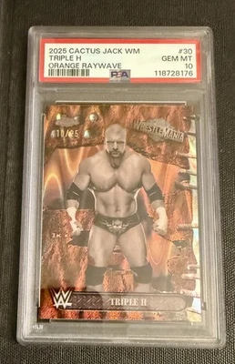 2025 Topps Cactus Jack Wrestlemania Triple H Naranja Raywave #d/25 PSA 10 Foto 1 de 2