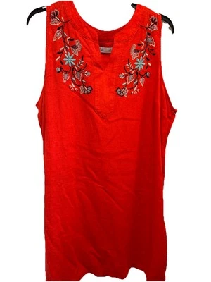 Ladies Size XL Orange Linen & Rayon Dress Blue Floral Embroidery Croft & Barrow - Image 1 of 4