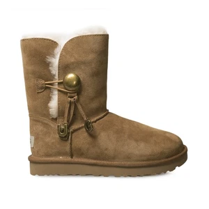 UGG BAILEY BUTTON UGG CHARM CHESTNUT SUEDE SHEEPSKIN WOMEN'S BOOTS SIZE US 7 NEW - Picture 1 of 6