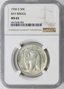 1936-S Bay Bridge 50c Commemorative Half Dollar NGC MS65 - Picture 1 of 4