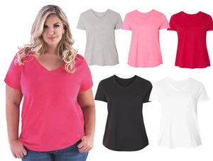 Women Plus Size V-neck Premium Basic T-shirt Soft 100% Cotton Sizes 2XL 3X 4X 5X - Picture 1 of 8
