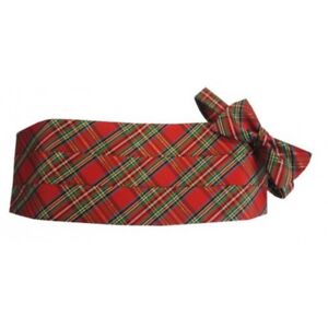 Red Stewart Christmas Holiday Tartan Plaid Tuxedo Cummerbund and Bow Tie Set