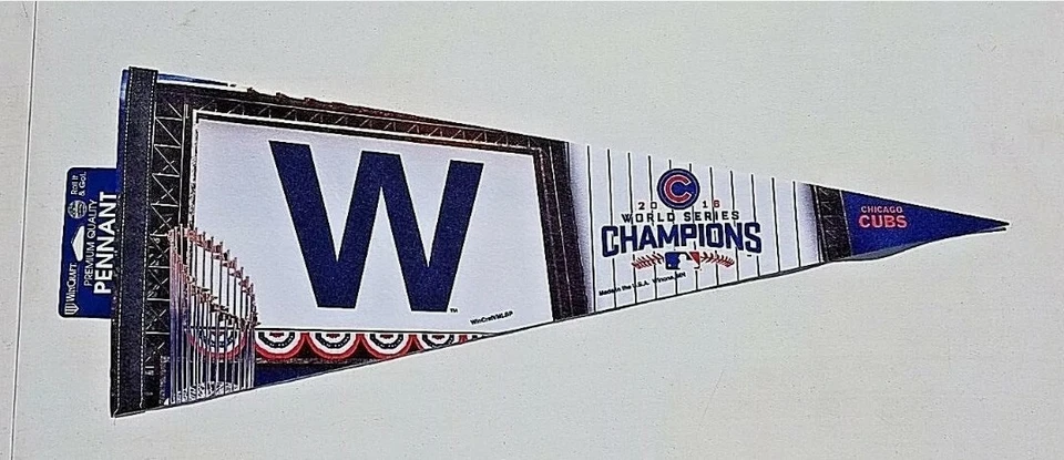 CHICAGO CUBS 'W' Felt Pennant 2016 World Series Champions Roll Up 29" Banner - Image 1 of 1