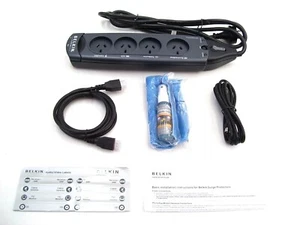 4 OUTLET POWER SURGE PROTECTOR POWERBOARD BELKIN HD TV LCD CLEANER HDMI CABLE - Picture 1 of 12