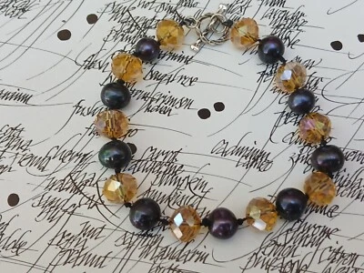 Black Shell Pearl And Amber Preciosa Crystal Bracelet - Image 1 of 4