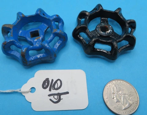 Vintage Steel Water Faucet Valve Knobs or Handles Lot of 2 Square Center (010J) Cover