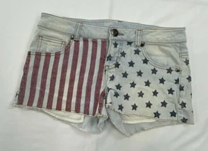 Xhilaration Damen amerikanische Flagge Denim abgeschnitten Booty Shorts 3 rot/blau abgenutzt - Bild 1 von 8