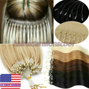 Micro Ring Loop Beads Link Hair Extensions Human Hair Real Remy Russian Hair US - Picture 1 of 69