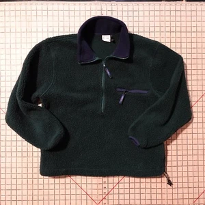 Vintage LL Bean Green Deep Pile Fleece Pullover Jacket Medium 1/2 Zip USA made - Picture 1 of 7