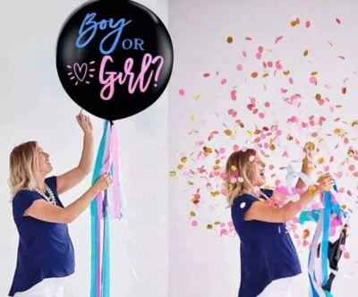 36inch Large Gender Reveal Balloon with Blue and Pink Confetti Baby Shower UK