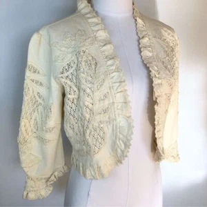 CREAM crochet lace ruffle cropped artsy jacket S - Picture 1 of 10
