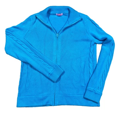 Cárdigan Suéter Lilly Pulitzer Mujer Grande Azul Tejido Chaqueta Cremallera Completa Palmera Foto 1 de 4