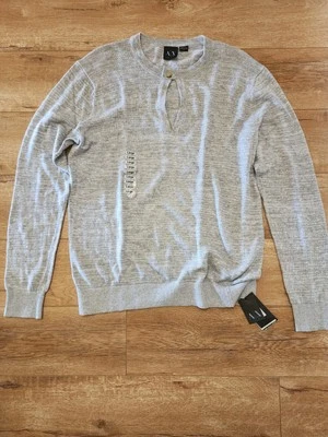 BRAND NEW Armani Exchange Men’s L Keyhole Neck Linen Cotton Sweater Lightweight - Image 1 of 4