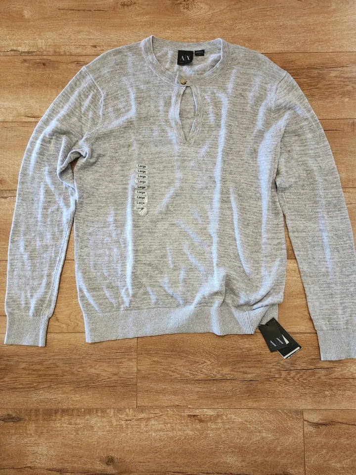 BRAND NEW Armani Exchange Men’s L Keyhole Neck Linen Cotton Sweater Lightweight - Image 1 of 4