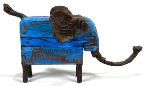Statuina elefante vintage in legno e resina, scultura, decorazione arte africana - artista firmato - Foto 1 di 6