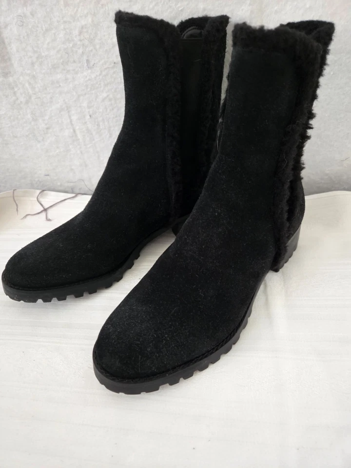 TALBOTS WOMENS "TISH" 100% LEATHER SHEARLING TRIM ANKLE BOOT BLACK SIZE 7. 5 - Image 1 of 4