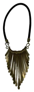 VTG Modernist Industrial Leather Brass Pin Statement Necklace Tribal Brutalist - Picture 1 of 3