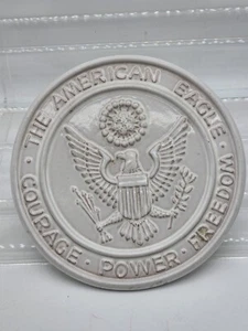 1976 Frankoma Pottery Trivet Tile American Eagle Shield USA White Bicentennial - Picture 1 of 2
