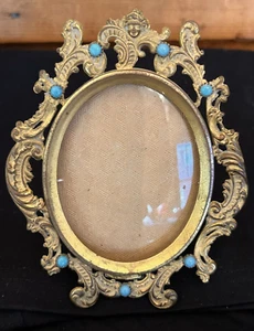 Marco de fotos de piedra turquesa sintética cara querubín Ormolu dorado vintage: ¿majestuoso?? - Imagen 1 de 9