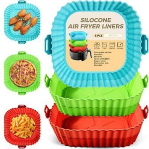 3PCS Air Fryer Silicone Pots Basket Liners Non-Stick Reusable Baking Tray Mats - Picture 1 of 8