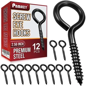 12Pcs Screw Eyes, 2.56 Inch Black Eye Hooks Screw Self Tapping Eye, Heavy Dut... - Picture 1 of 7