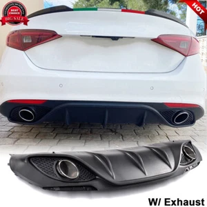 Difusor de parachoques trasero labio con puntas de escape para Alfa Romeo Giulia 2016-2020 - Imagen 1 de 12