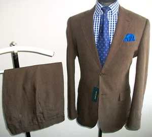 NEW RACING GREEN 100% LINEN SUIT Jacket Trousers Brown WEDDING RACING 40 W34 L29 - Picture 1 of 13