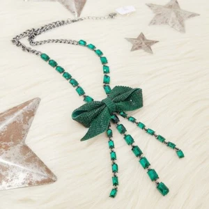 Betsey Johnson Women's Pavé Bow Necklace dark green dangle statement NEW NWT - Picture 1 of 6