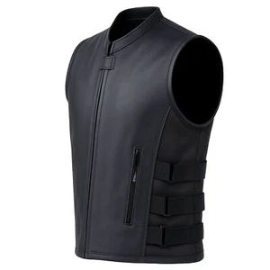 New Men's Motorcycle Real Cowhide Leather Vest Adjustable Stylish w/ CE Armor, - Picture 1 of 40